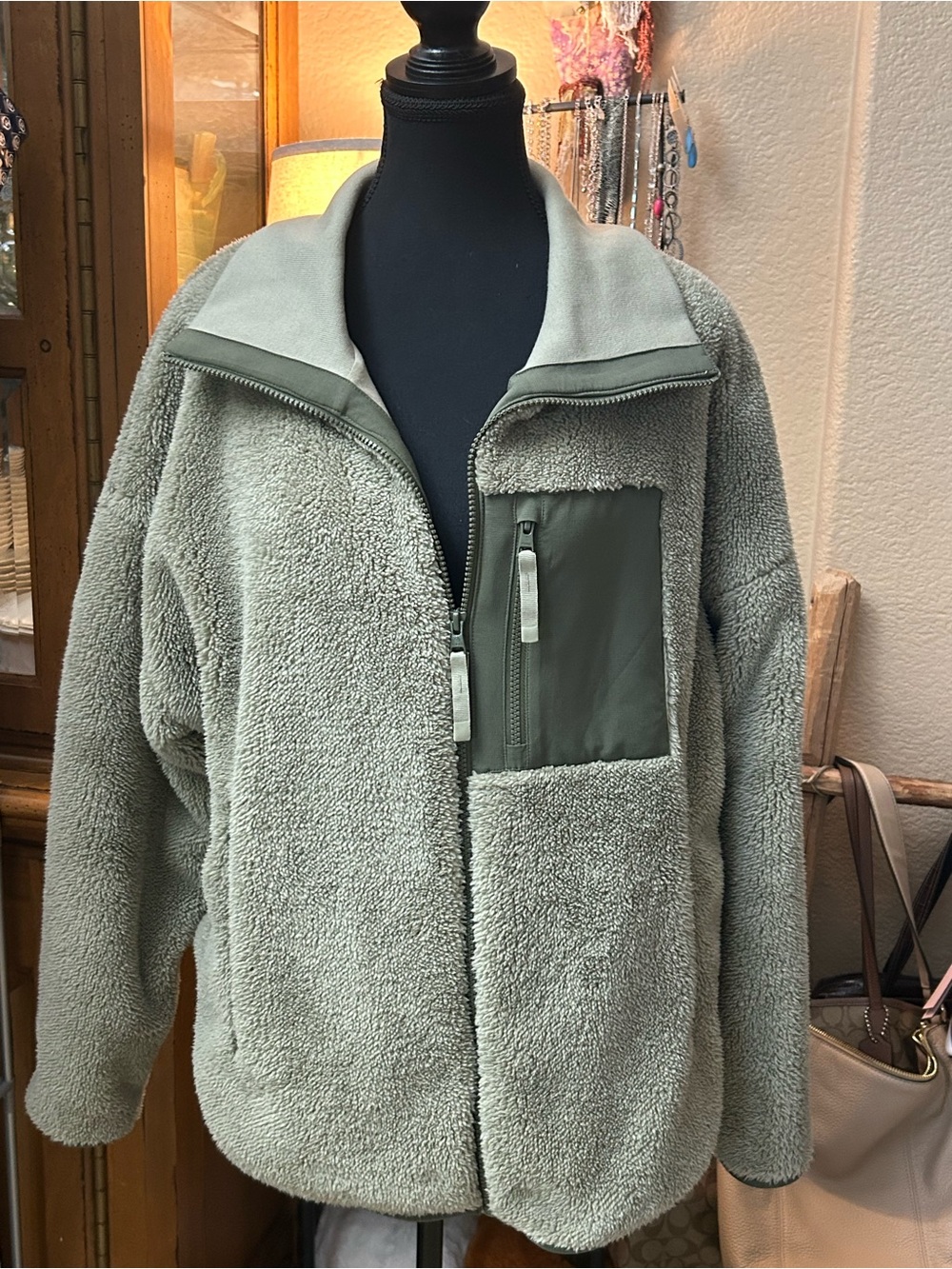 MPG Olive Green Sherpa Puffer Jacket